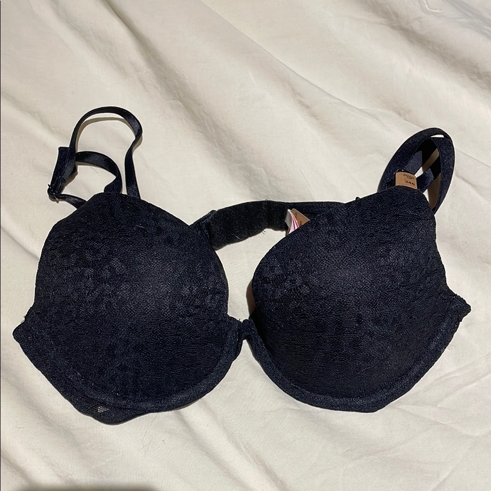 NEW Victoria’s Secret PINK Black Lace Push Up Bra 34B